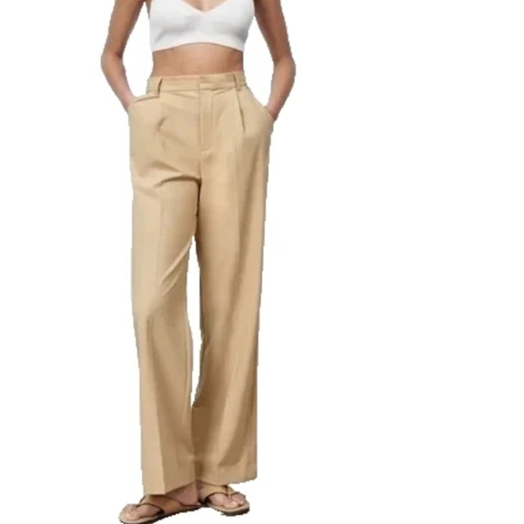 Zara Pants - Zara High Rise Wide Leg Pleated Trouser